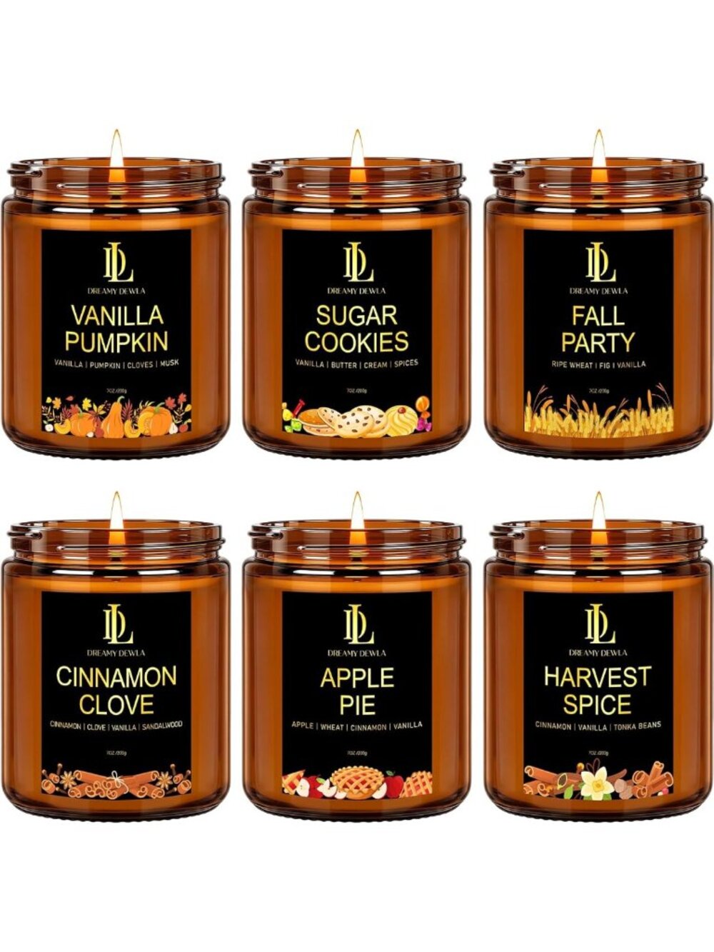 Cozy Fall Scented Candle Set, 6 Pack - 42oz Soy Wax for Home Decor & Relaxation